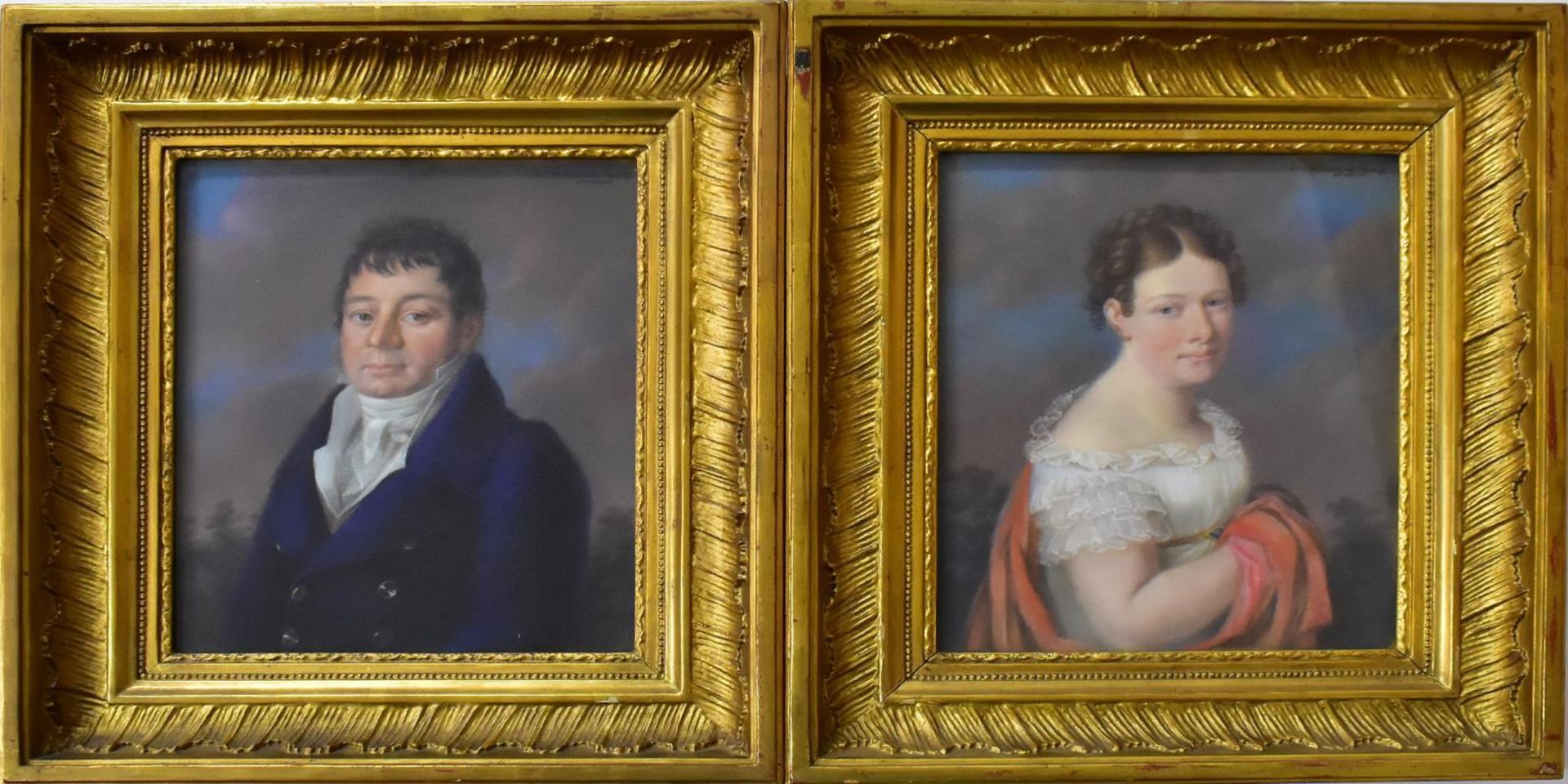 HOLZWEISSIG, ERNST. Damen- und Herrenporträt. Ein Paar Pastelle.