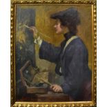 BIASINI, MARI. Selbstporträt an der Staffelei. Öl/Leinwand/Platte.