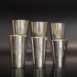 Sechs Becher. Deutschland, u.a. Schwäbisch Gmünd, Wilhelm Binder bzw. Gebrüder Deyhle | Silber, t...