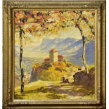 MAURUS, HANS. Blick auf Schloß Tirol bei Meran. Öl/Leinwand.