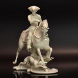 Reiter mit zwei Hunden. Nymphenburg, nach Entwurf von T. Kärner | Porzellan, weiß.