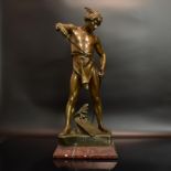 PICAULT, ÉMILE LOUIS, NACH. "Post Pugnam". Metallguss, patiniert, Plinthe mit rotem Marmor verkle...