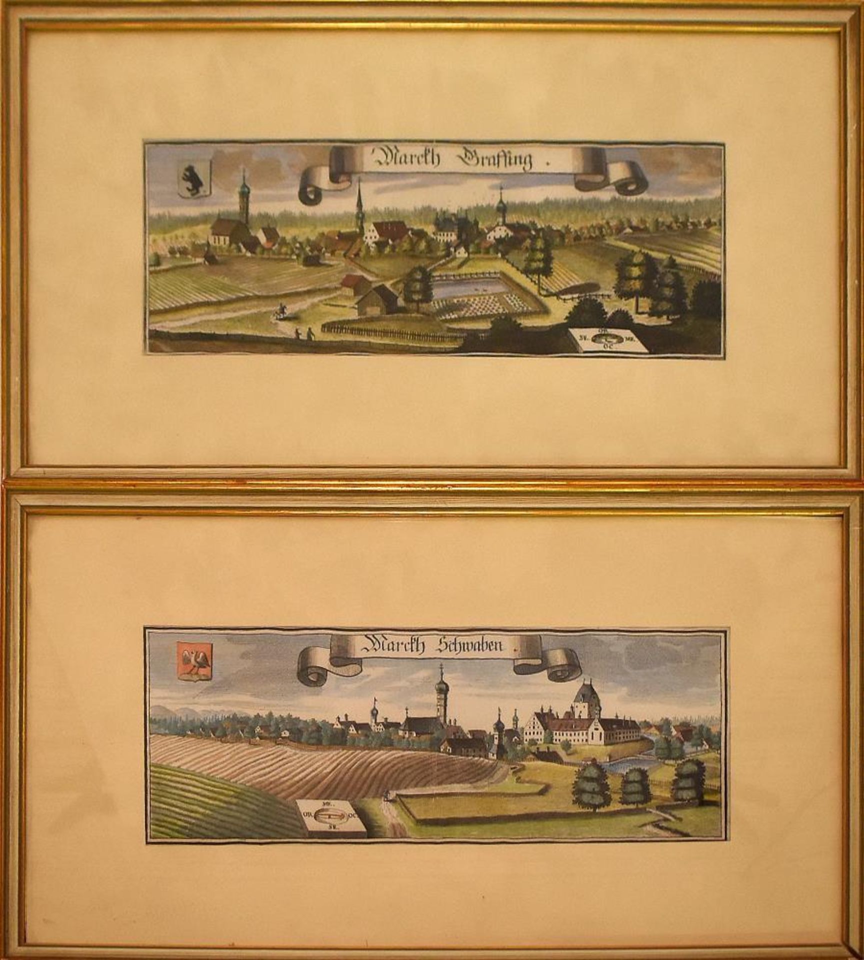 UNBEKANNT. Markt Schwaben / Grafing. Ein Paar Kupferstiche, koloriert. - Bild 2 aus 2