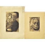 KOLLWITZ, KÄTHE. Selbstbildnis / Mutter mit Kind auf dem Arm. Zwei Radierungen.