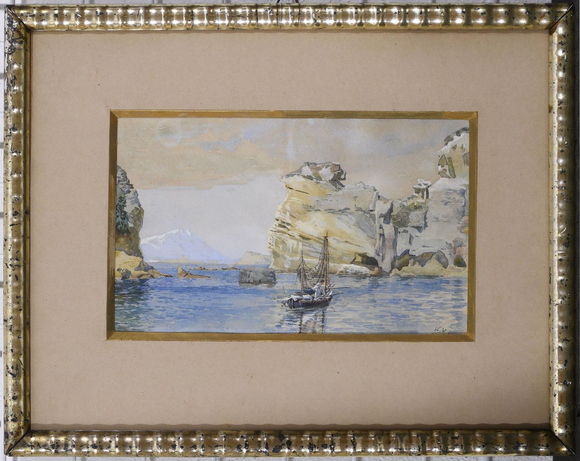 HERWEGEN-MANINI, VERONICA MARIA (WOHL). Blick auf Ischia von Possilipo bei Neapel. Aquarell, weiß... - Bild 2 aus 2