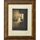 SCHMUTZER, FERDINAND. Näherin. Radierung.