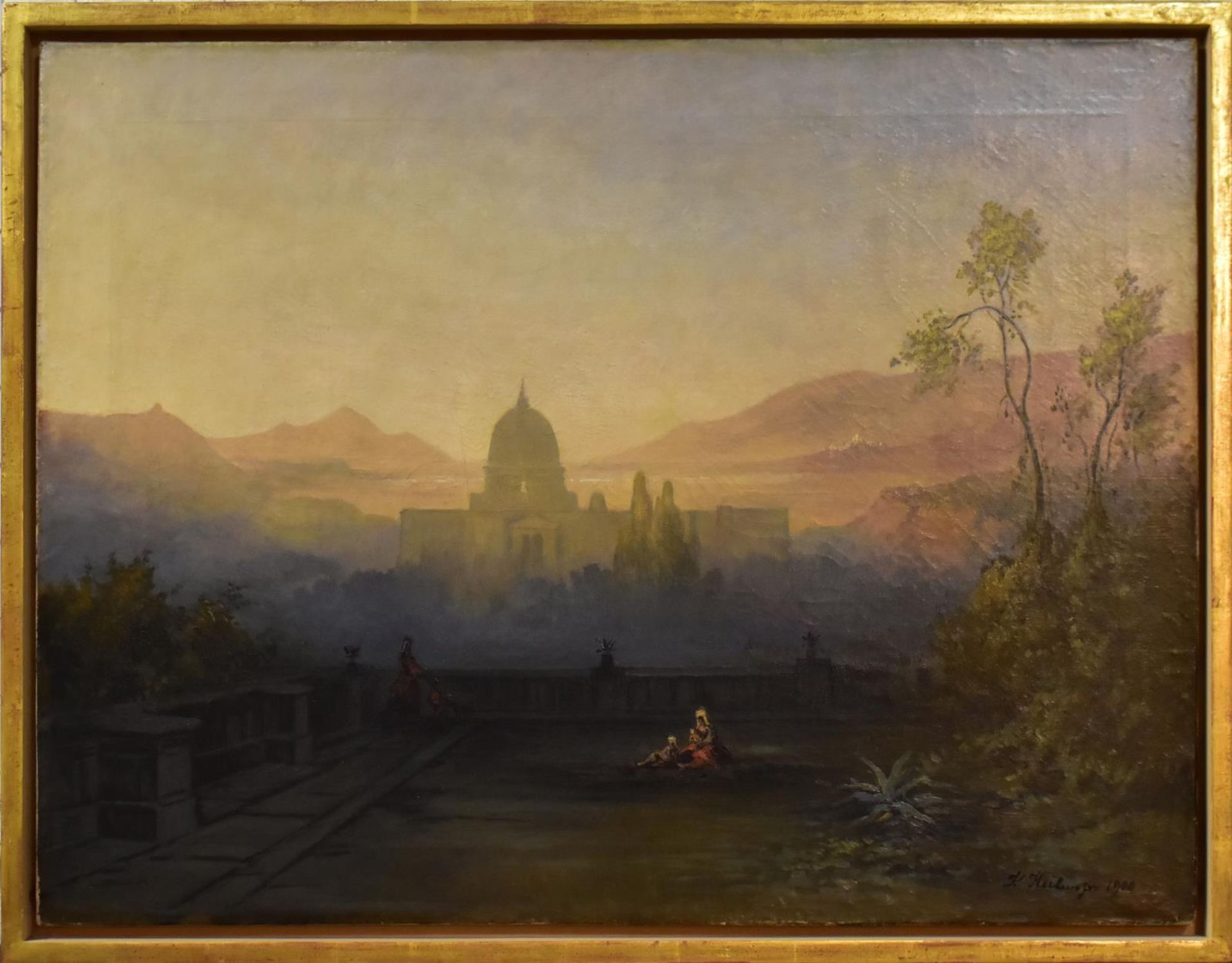 HEILMAYR, KARL (?). Blick von der Villa Doria auf San Pietro. Öl/Leinwand.