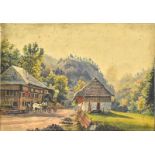 FEDERLE, E. (WOHL). Gasthaus zum Kreuz. Stahlstich, koloriert.