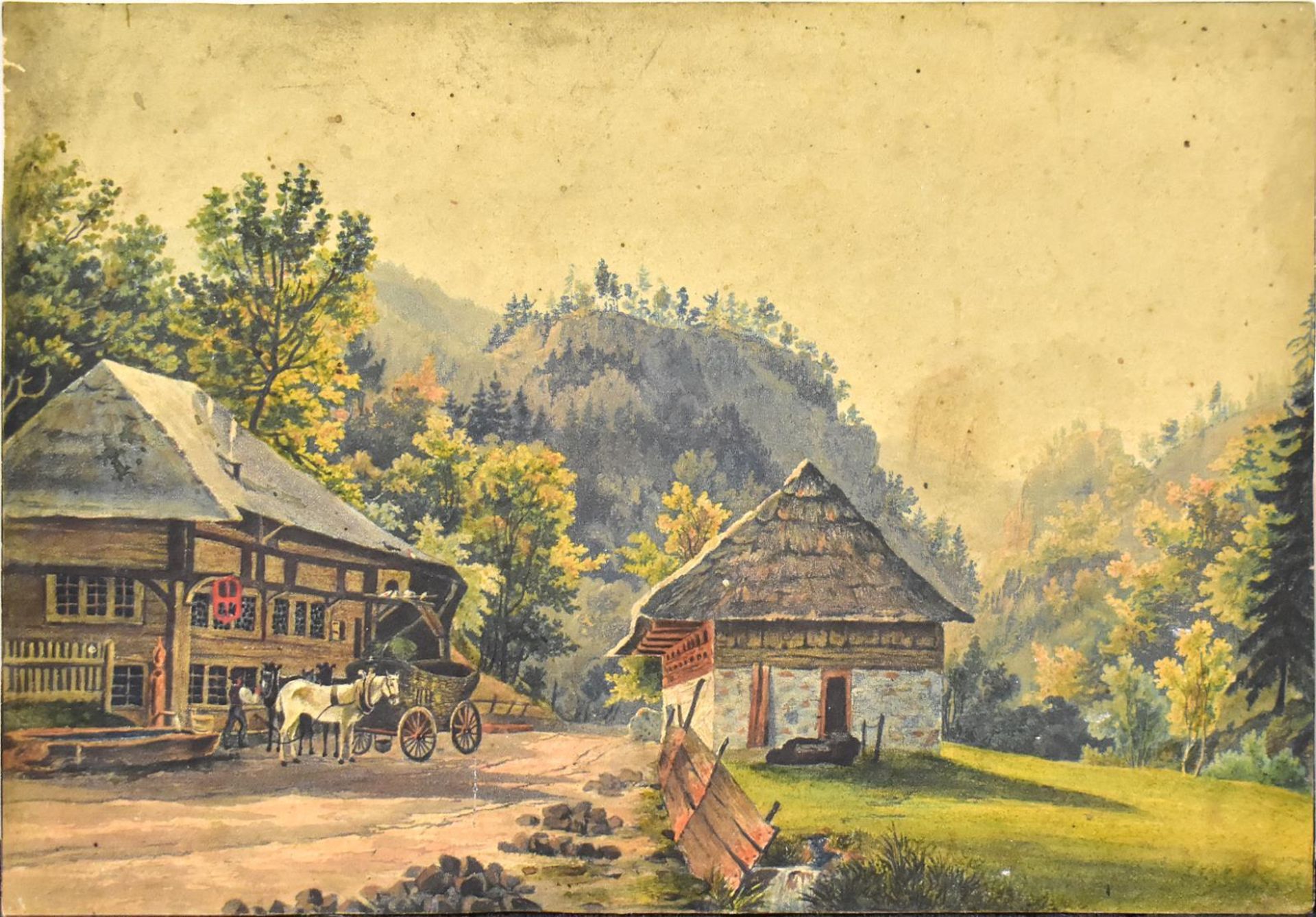 FEDERLE, E. (WOHL). Gasthaus zum Kreuz. Stahlstich, koloriert.