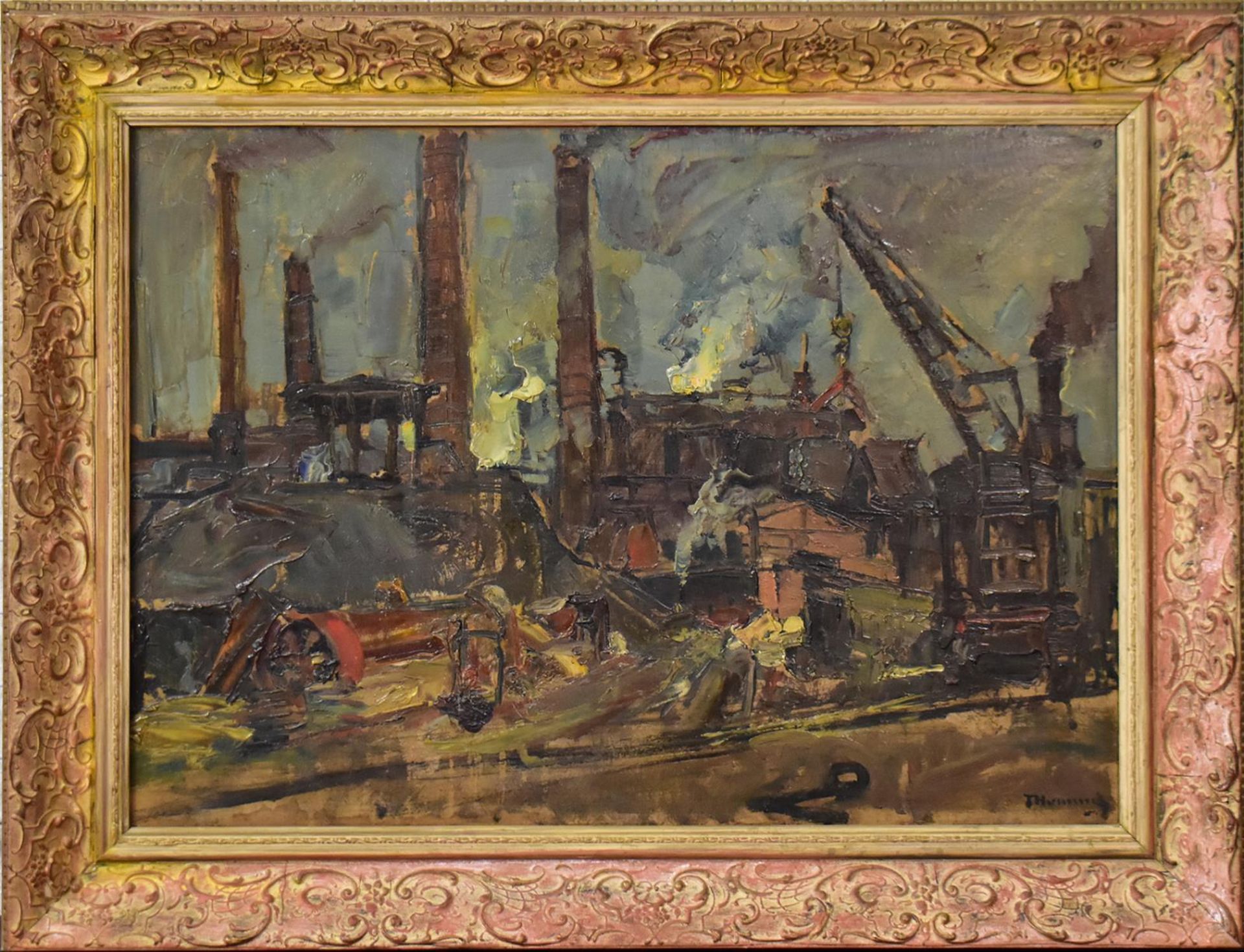 HUMMEL, THEODOR. Fabrikgelände. Öl/Karton.