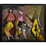 RUSSEL. Drei Figuren. Öl/Leinwand.