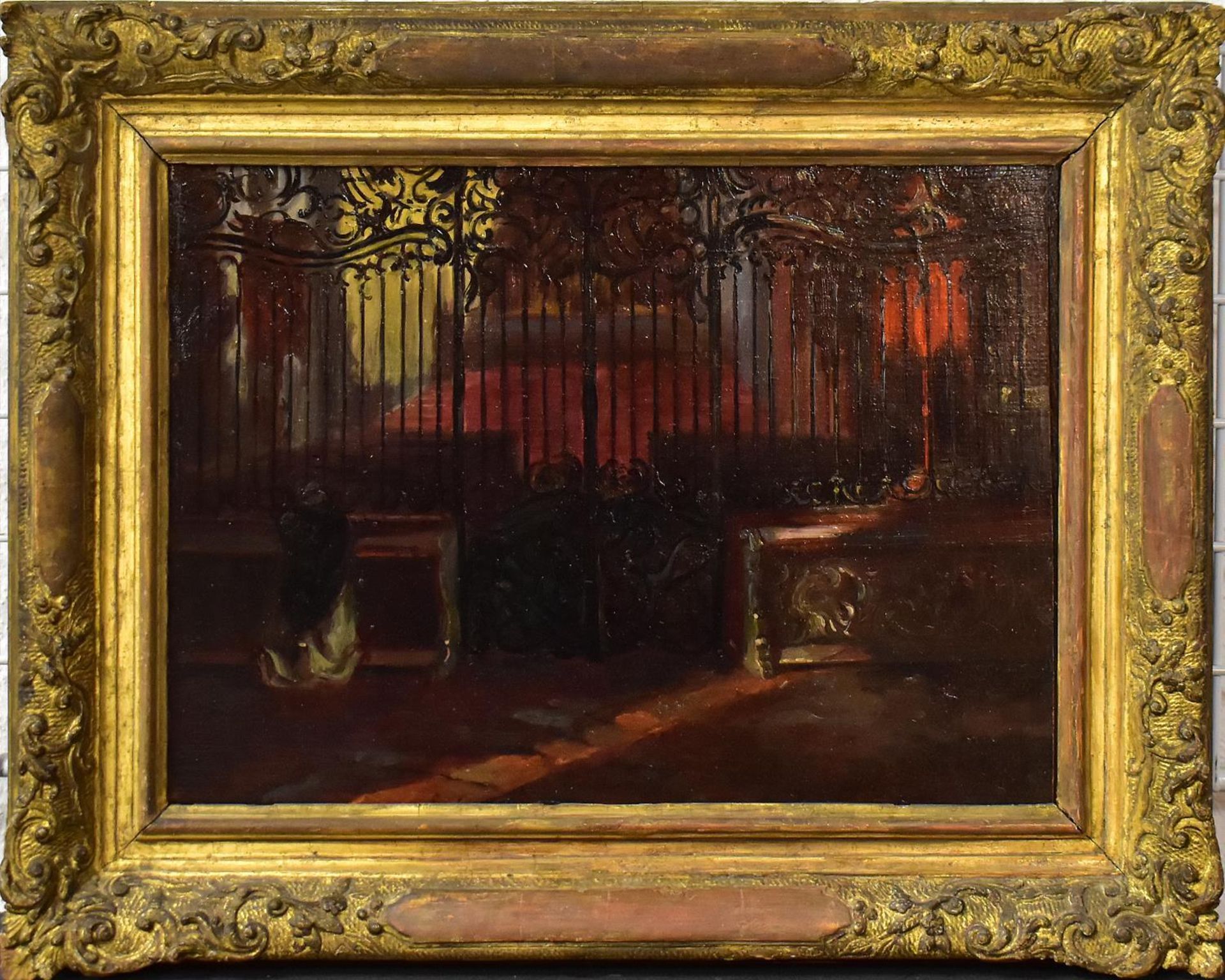 UNBEKANNT. Mönch im Gebet. Öl/Hartfaserplatte.