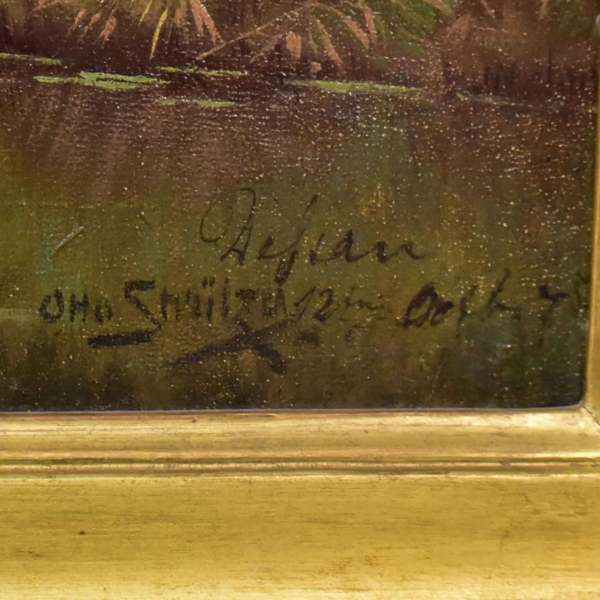 STRÜTZEL, OTTO. Romantischer Weiher mit Wildenten. Öl/Karton. - Bild 2 aus 3