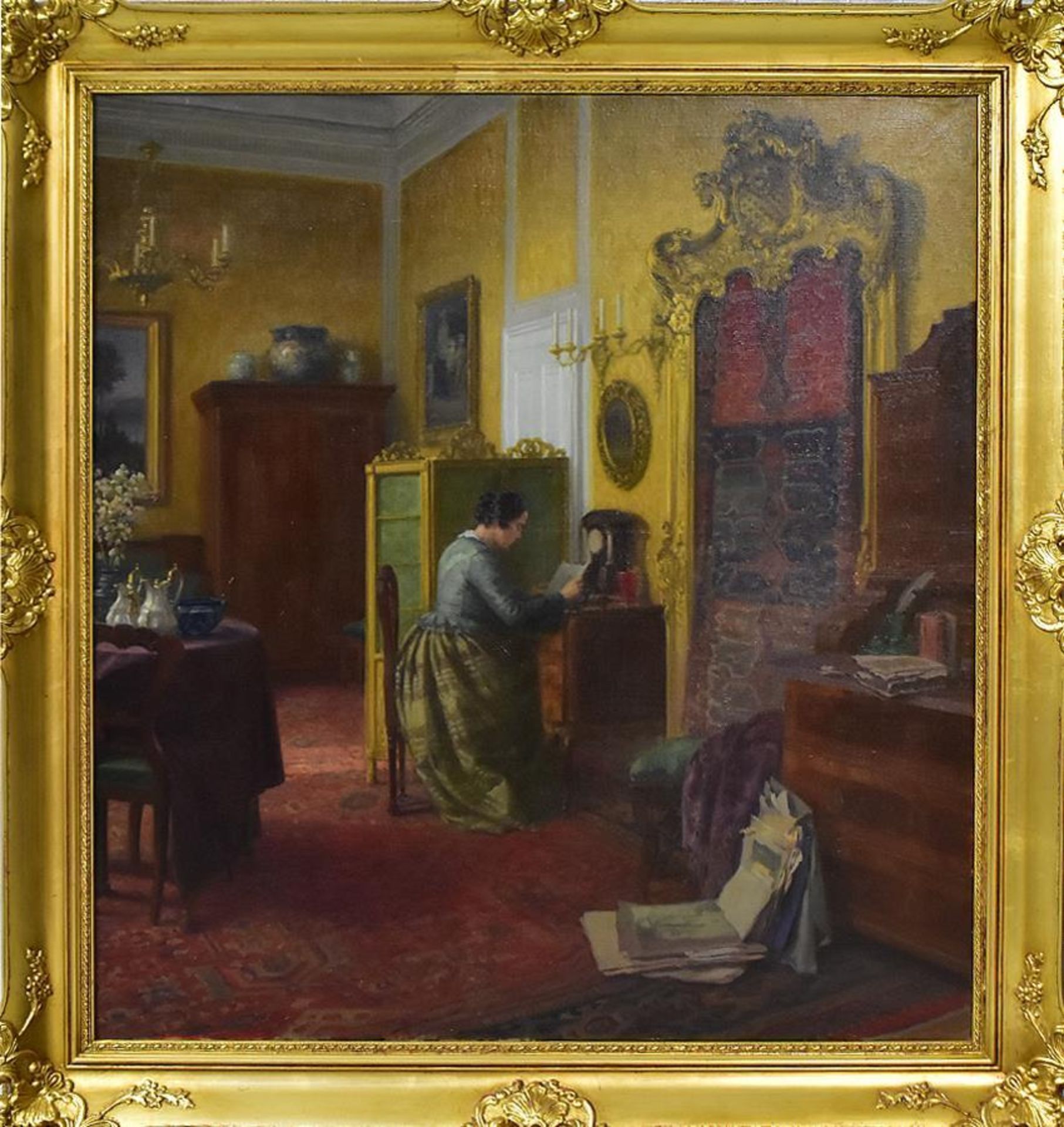 SCHUSTER, KARL MARIA. Atelier des Künstlers. Öl/Leinwand.