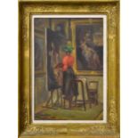 PALMENBERG, EMILIE VON. Malerin an der Staffelei. Öl/Karton.