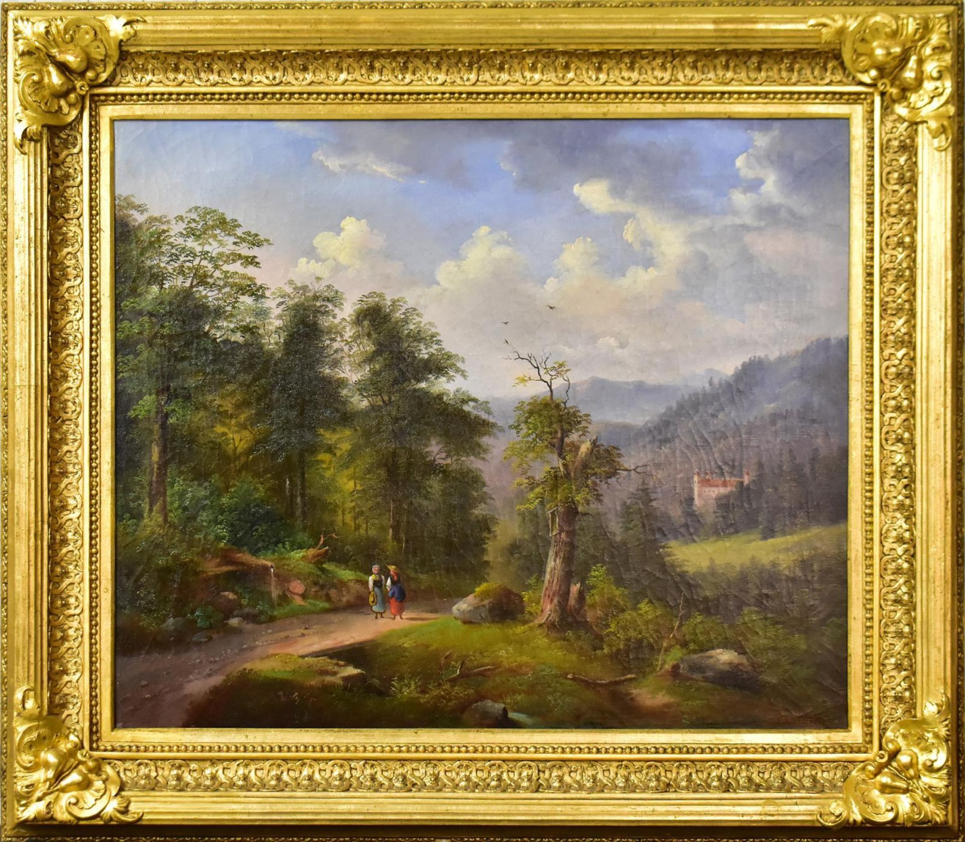 ABBIATI, JULIUS. Landschaft mit Wanderinnen. Öl/Leinwand.