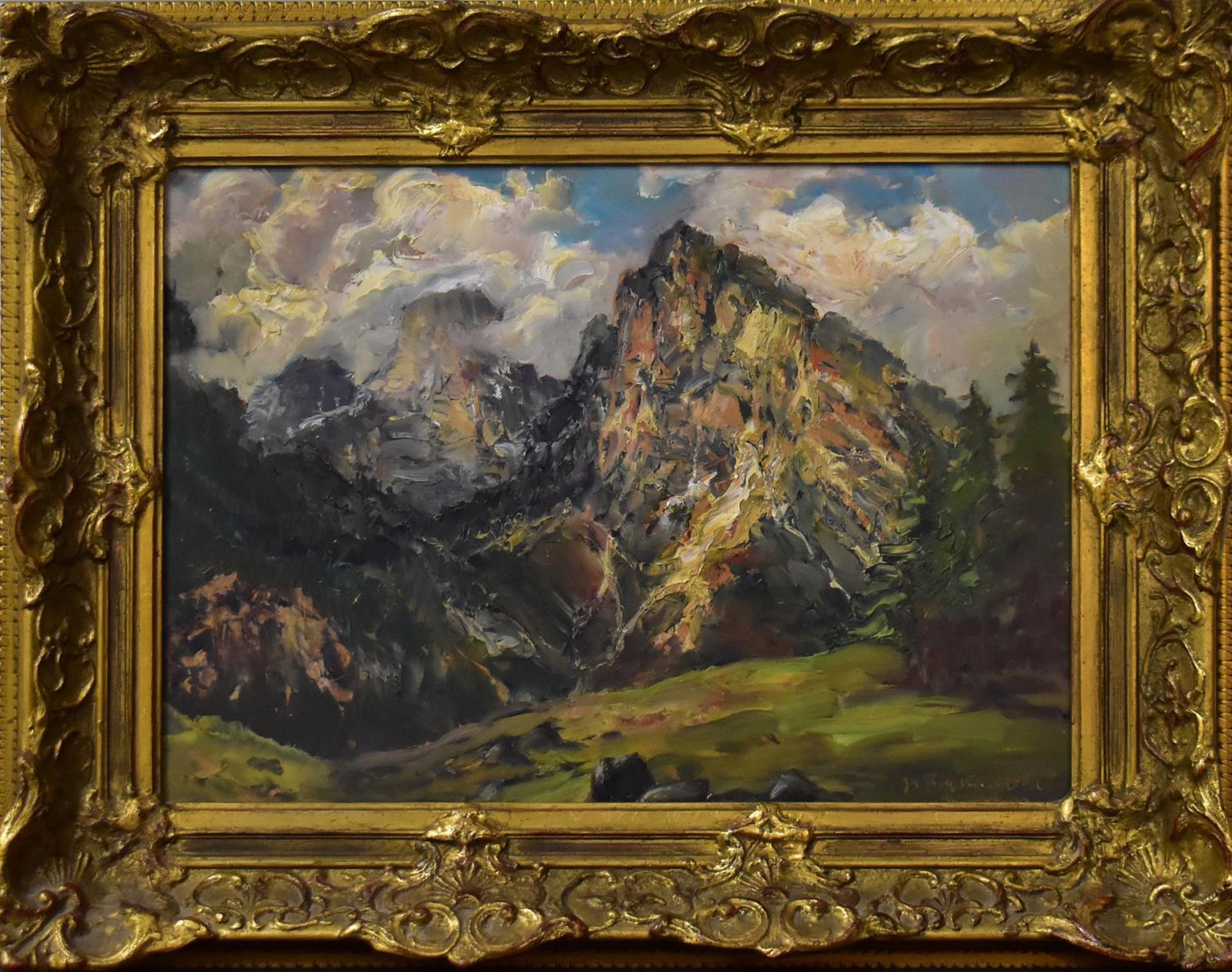 KNOBLOCH, JOSEF ROLF. Im Hochgebirge. Öl/Hartfaserplatte.