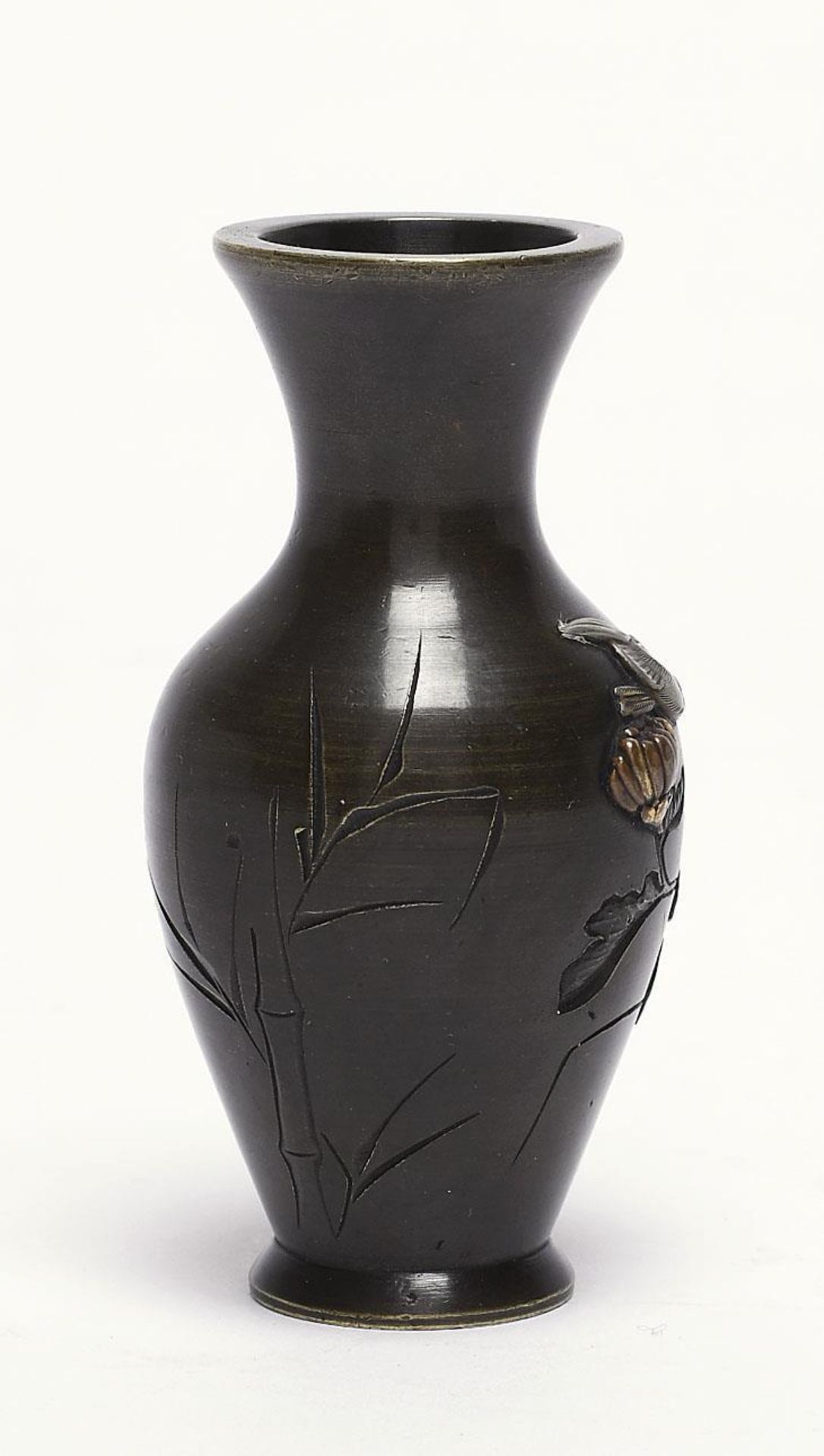 Kleine Vase. Japan, Meiji | Bronze, Gold, Silber, Shakudo (wohl). - Bild 2 aus 2