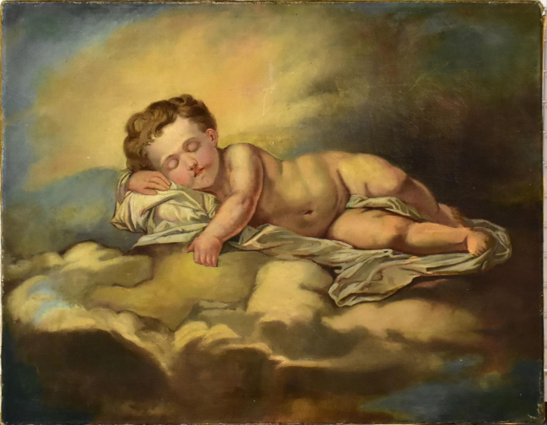 ITALIEN (WOHL). Schlafender Putto. Öl/Leinwand.