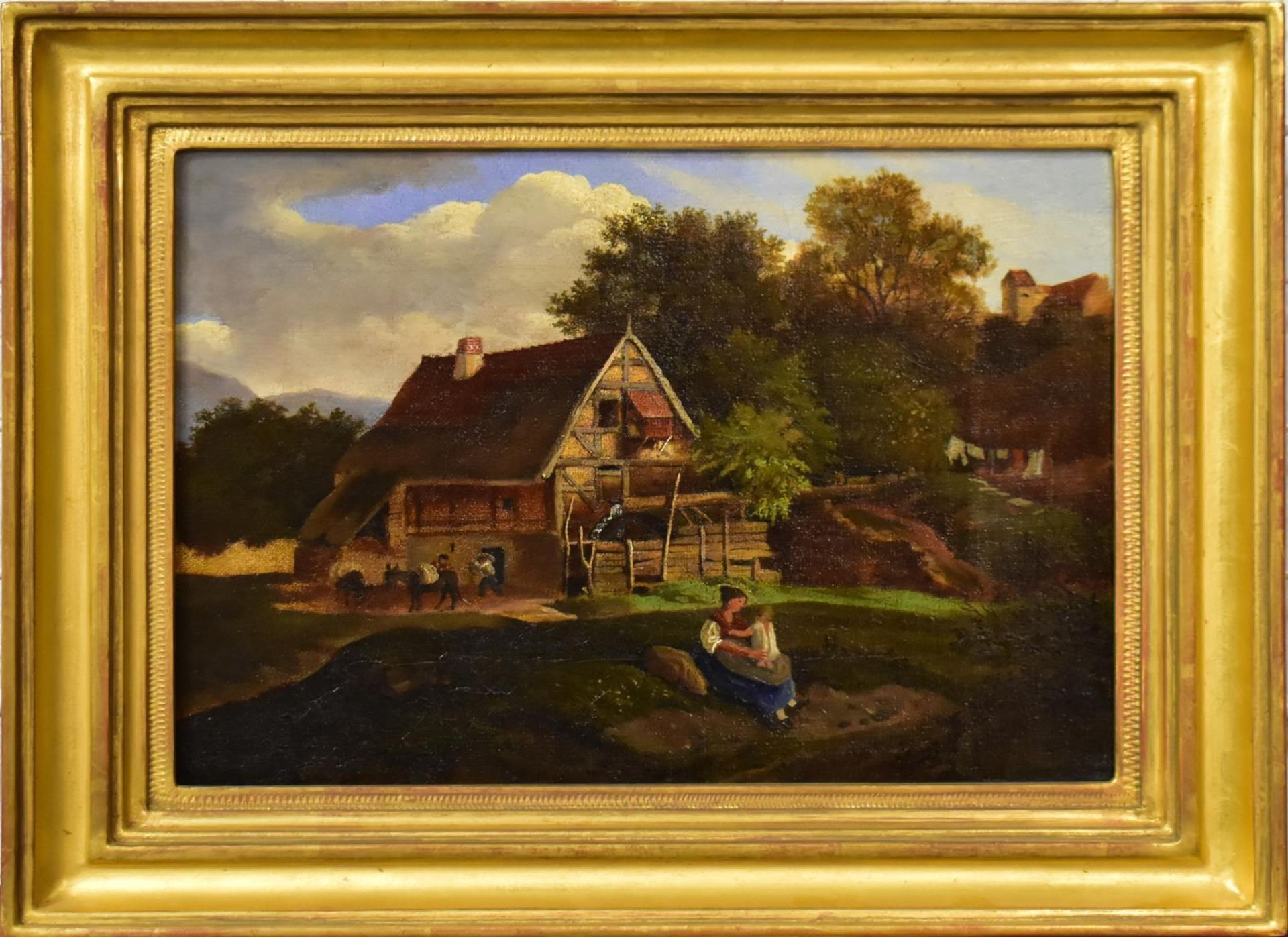 UNBEKANNT. Bauernhofidyll. Öl/Leinwand.