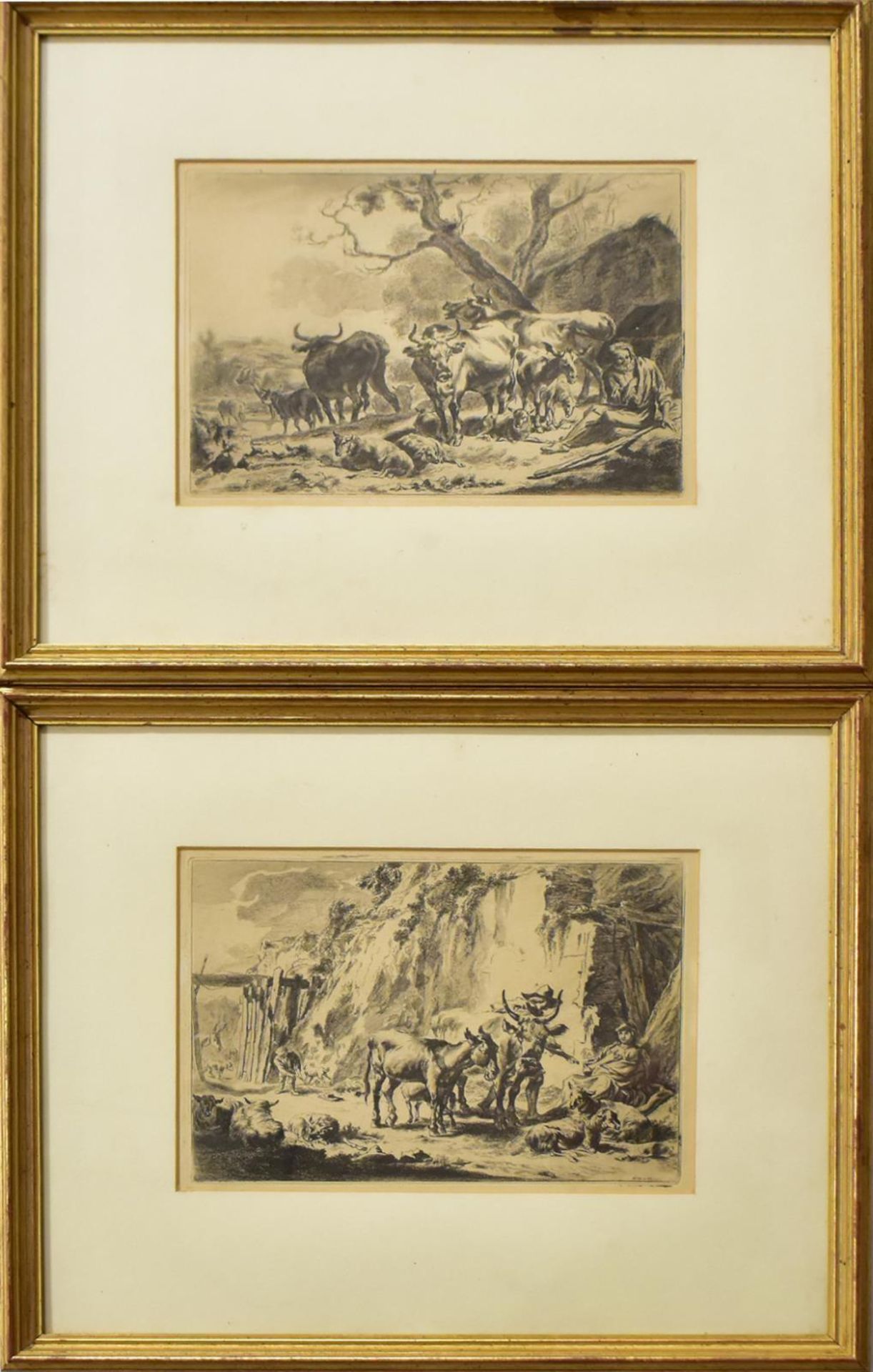 BAECK ALIAS HELDENMUTH, ELIAS (WOHL). Hirte begegnet rastender Mutter / Rastende Herde mit Hirten...