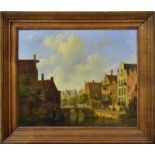 MONOGRAMMIST:IN "C.S.". Kanal in einer Stadt. Öl/Leinwand.