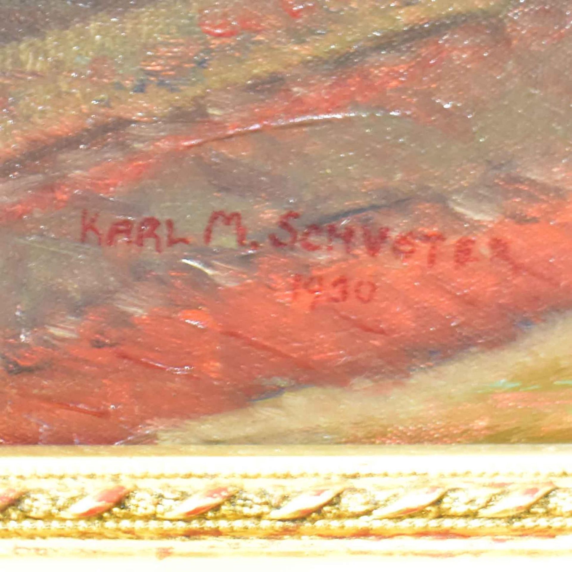 SCHUSTER, KARL MARIA. Atelier des Künstlers. Öl/Leinwand. - Bild 2 aus 3