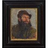 BEST, HANS. Mann mit Hut. Öl/Karton.