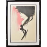 GRUAU, RENÉ. Frau in Schwarz. Farblithographie.