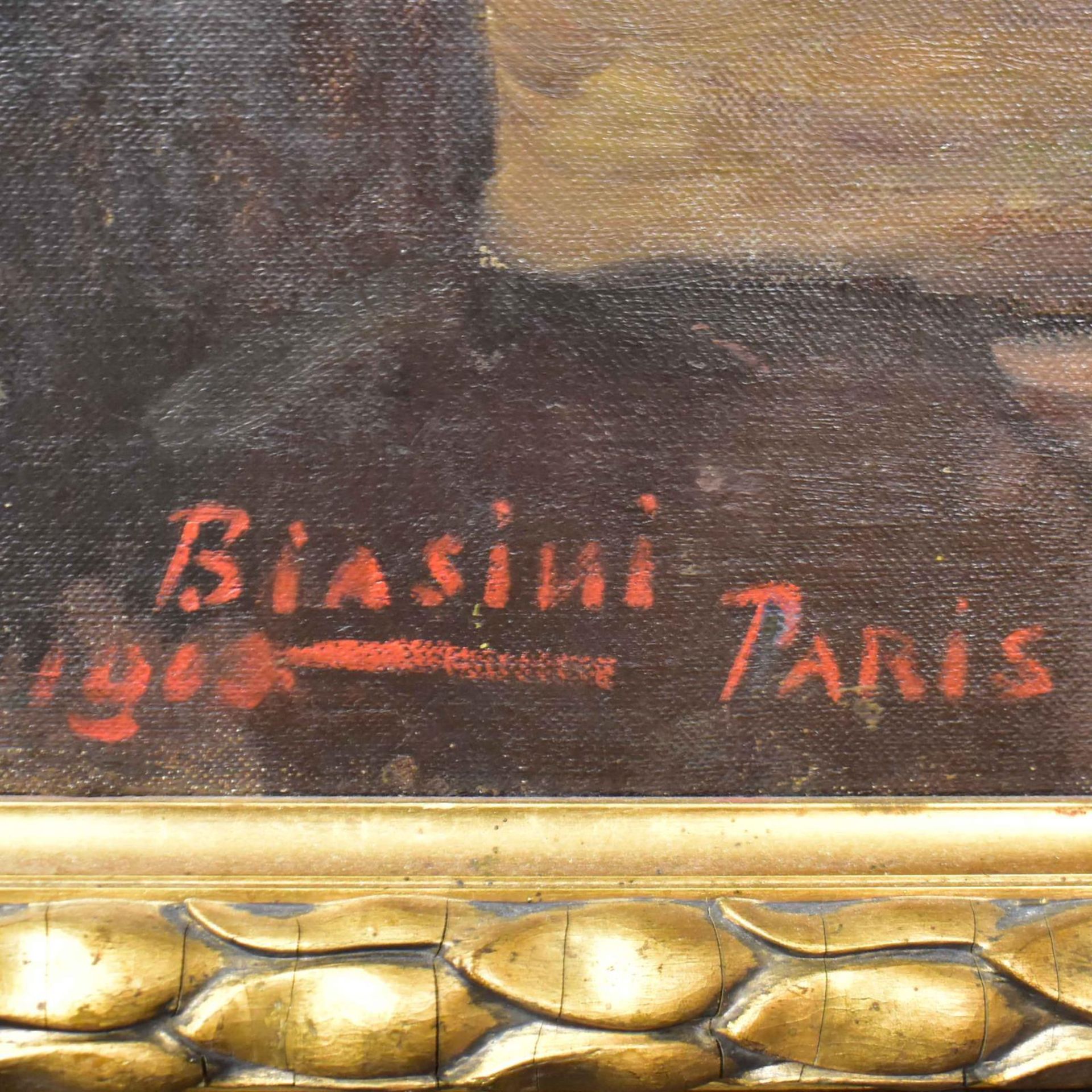 BIASINI, MARI. Selbstporträt an der Staffelei. Öl/Leinwand/Platte. - Bild 2 aus 3