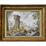 FRANKREICH (WOHL). Landschaft mit Ruinen, Fischern und Booten. Gouache.