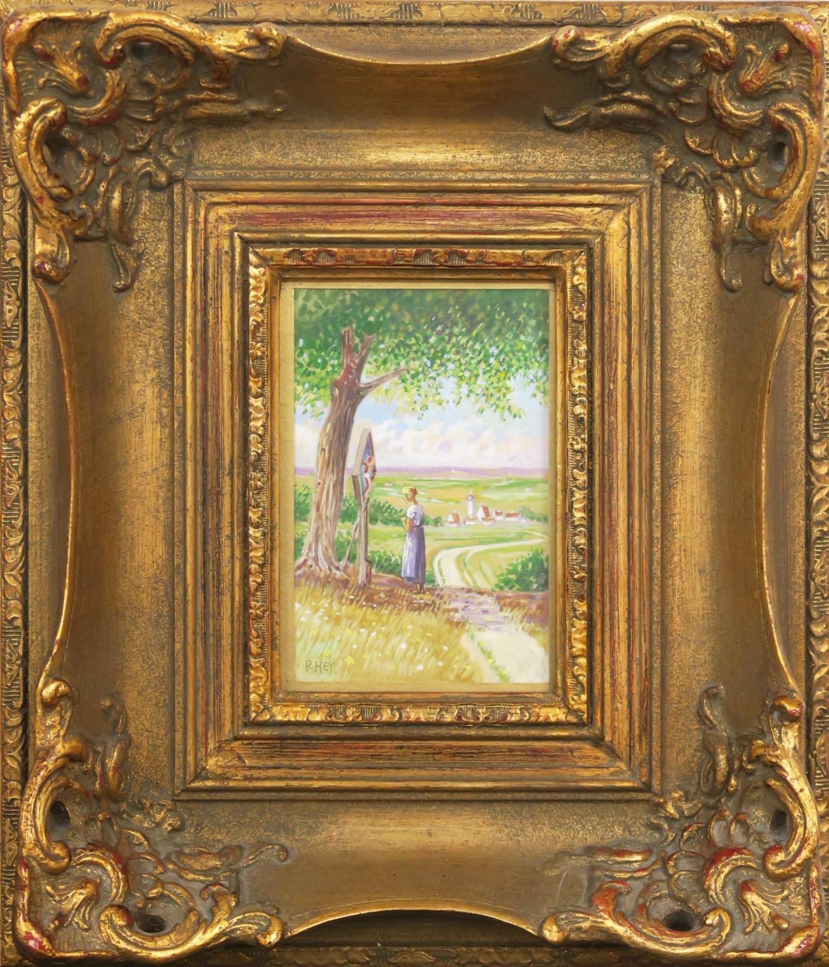 HEY, PAUL. Sommerlandschaft / Marterl am Weg. Farbige Kreidezeichnung bzw. Gouache. - Bild 2 aus 3