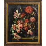 UNBEKANNT. Blumenstillleben mit Schnecke. Öl/Leinwand.