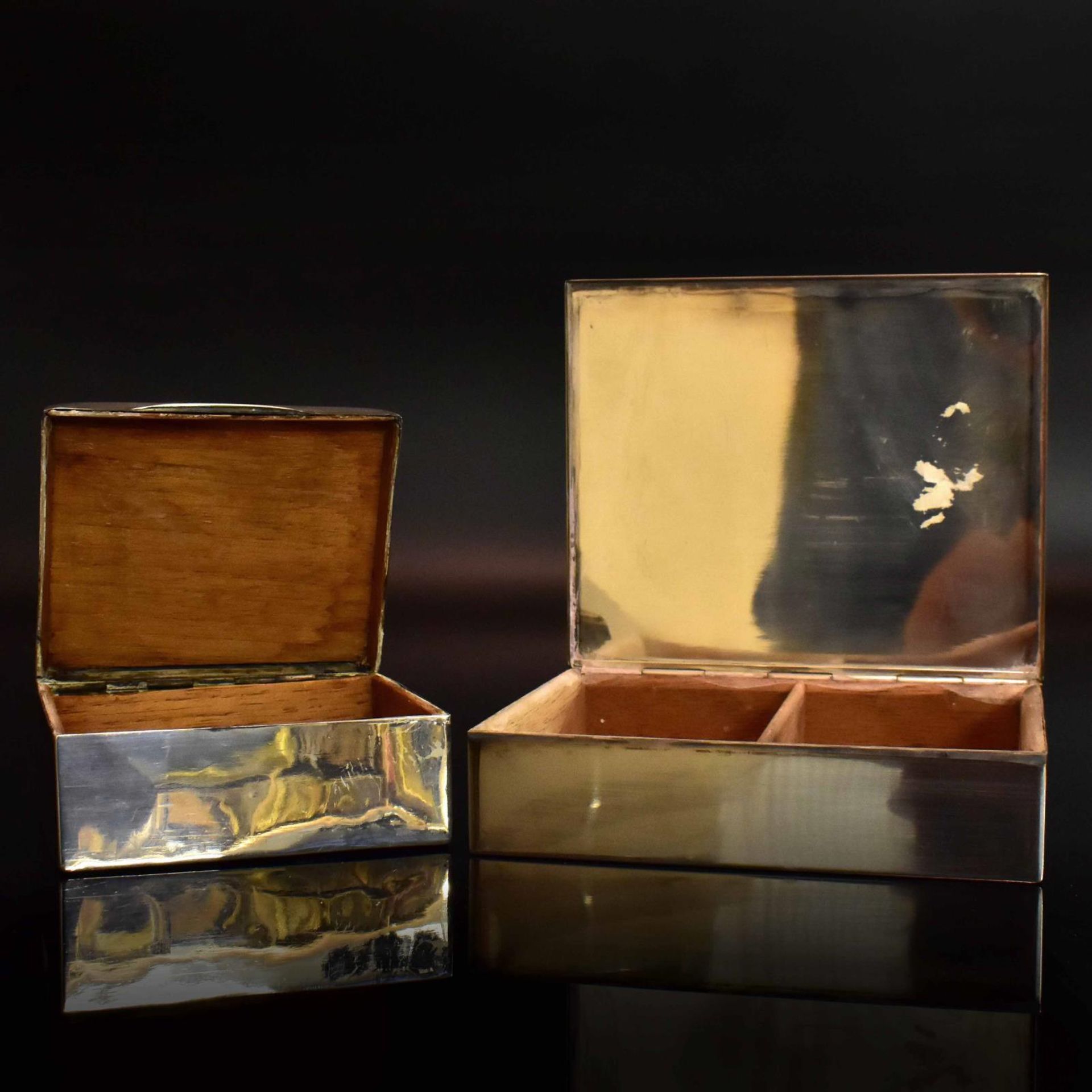 Zwei Zigarettendosen. Silber, Holzkern. - Bild 4 aus 5