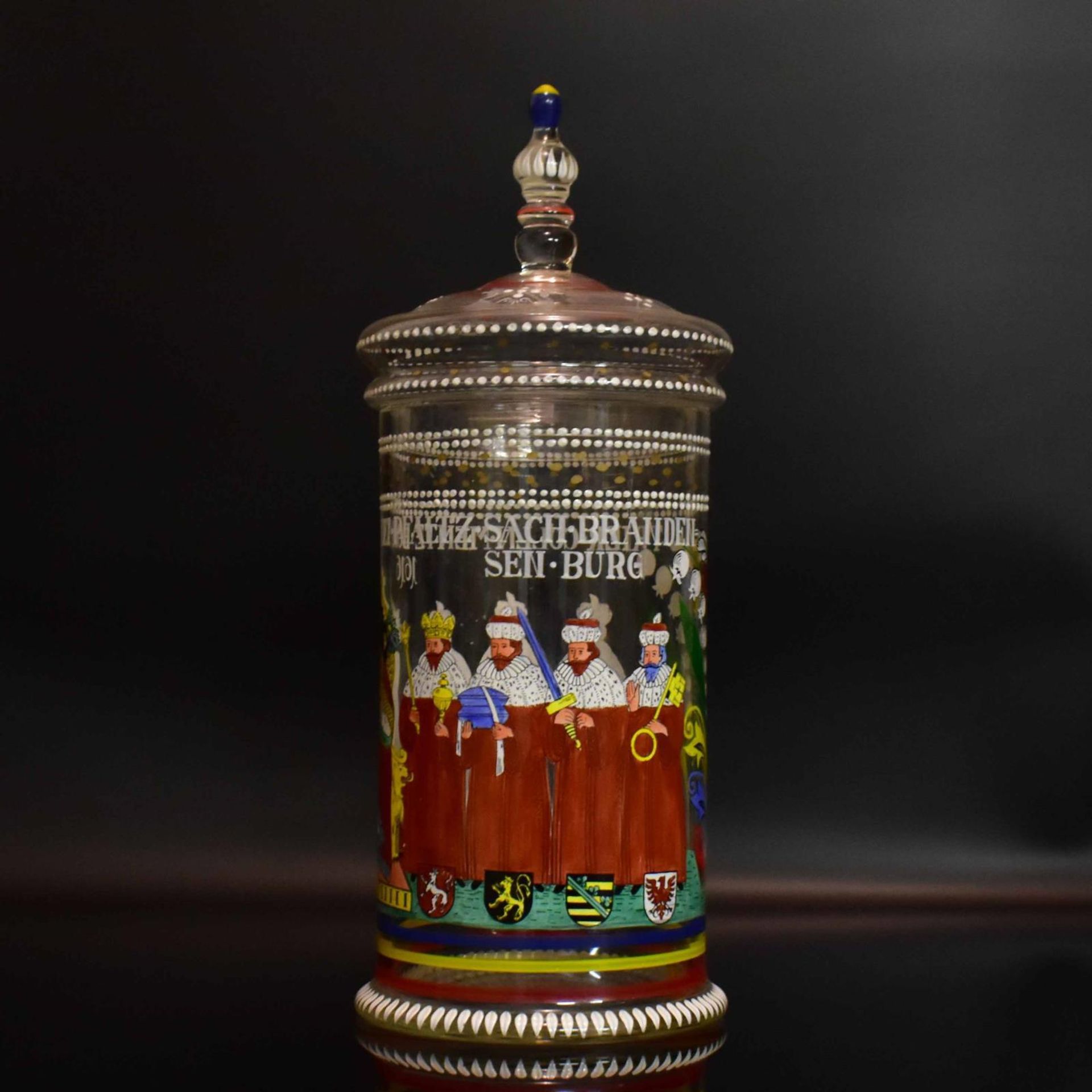 Kurfürstenhumpen. Deutschland, Ende 19./Anfang 20. Jh. | Farbloses Glas, bunter Emaildekor. - Bild 2 aus 4