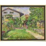 UNBEKANNT. Bauernhaus mit Garten. Öl/Leinwand.