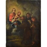 SÜDDEUTSCHLAND (WOHL). Muttergottes mit Christuskind und drei Heiligen. Öl/Leinwand.