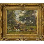 LIER, ADOLF. Am Dorfweiher. Öl/Leinwand.