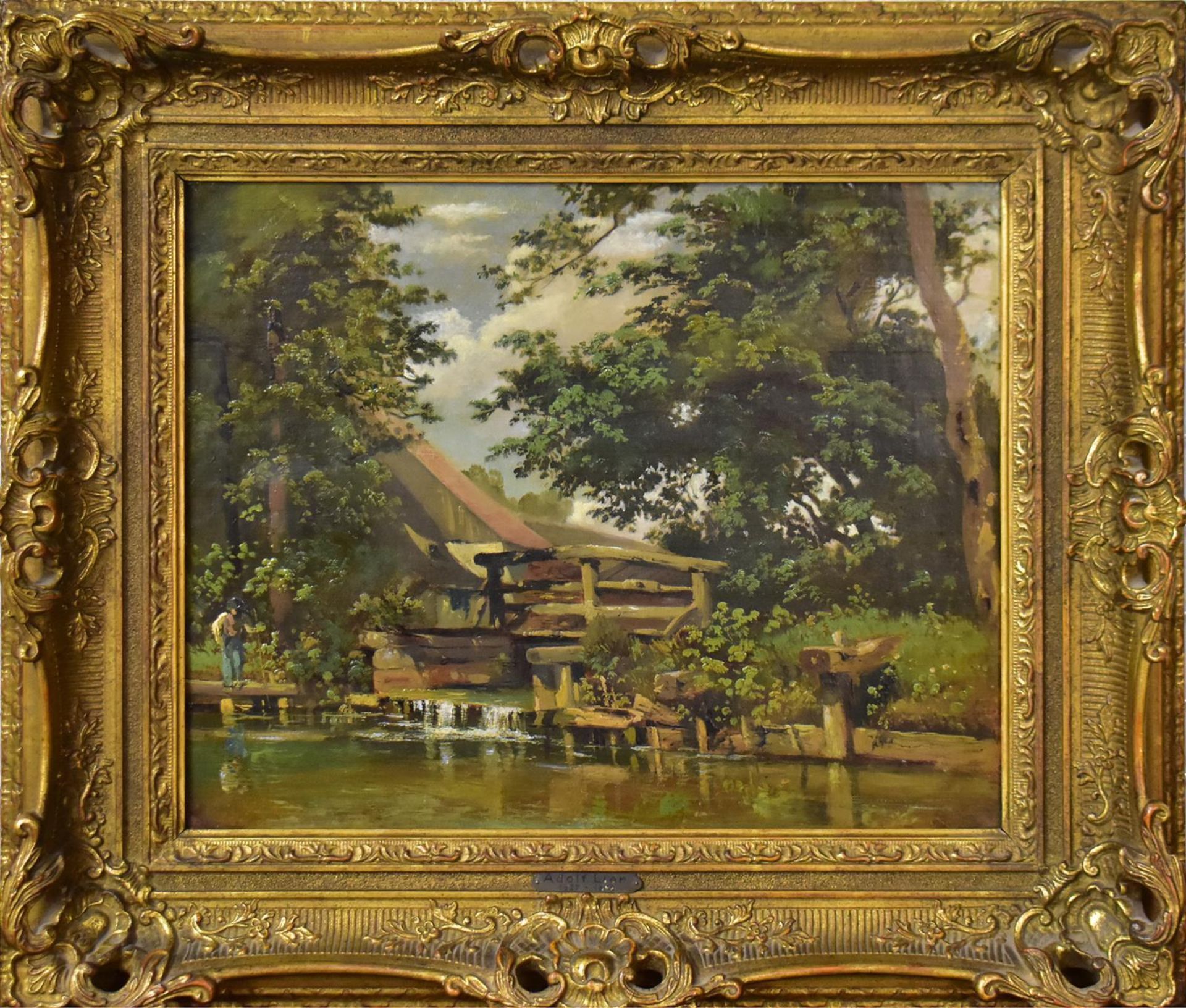 LIER, ADOLF. Am Dorfweiher. Öl/Leinwand.