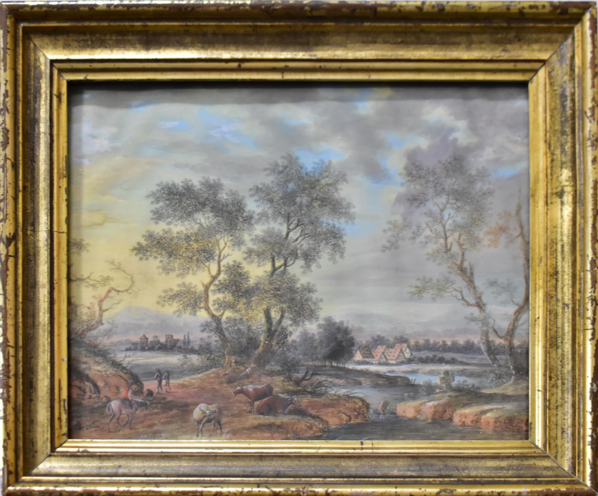 HEUBNER, HERMANN LUDWIG (?). Flusslandschaft. Gouache.