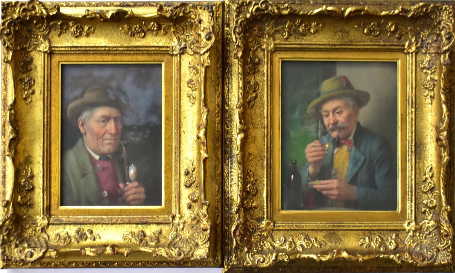 WAGNER-HÖHENBERG, JOSEF. Ein Paar Raucher. Zwei Gemälde: Öl/Platte.