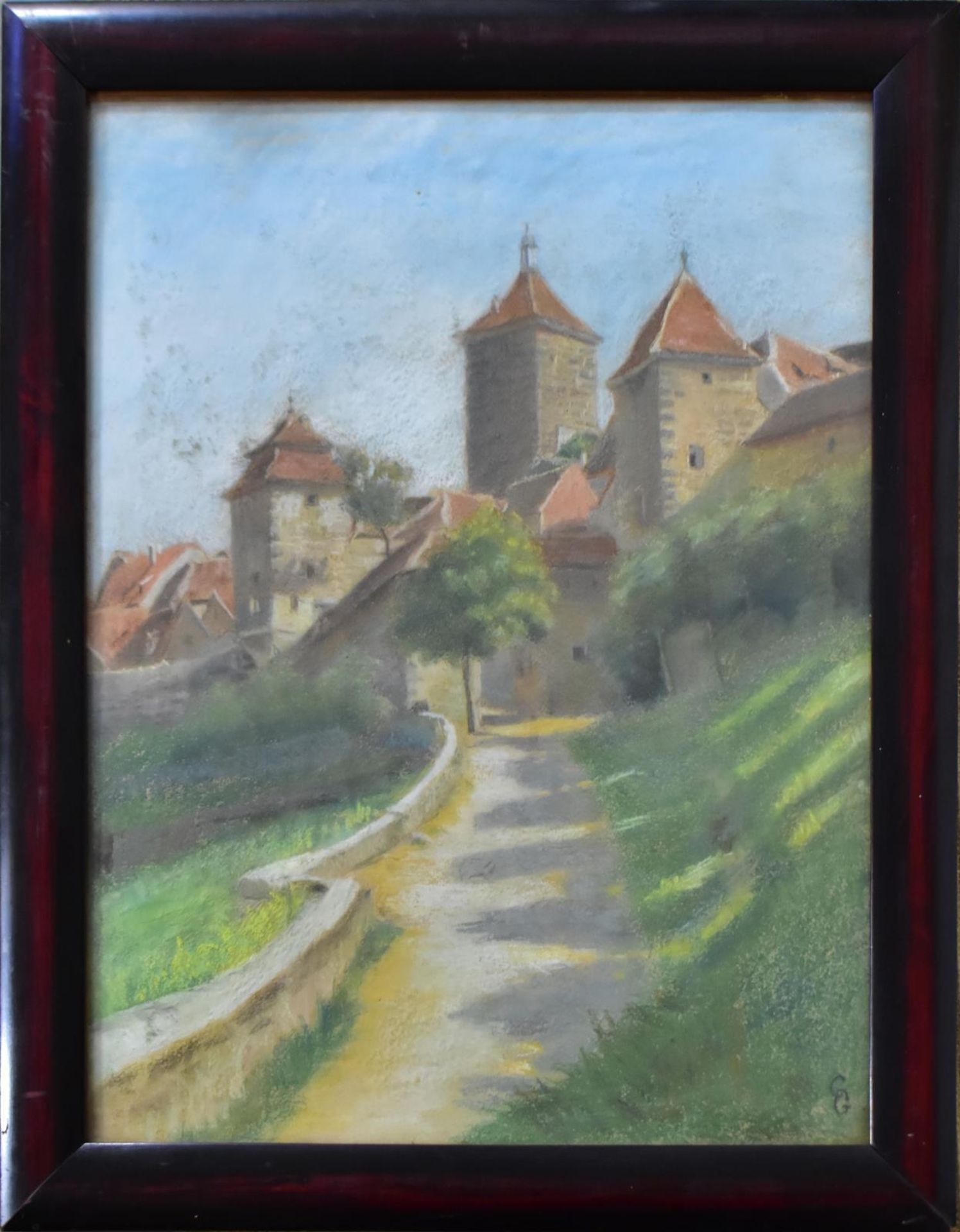 MONOGRAMMIST:IN "CG". Die Kobolzeller Steige in Rothenburg. Pastell.