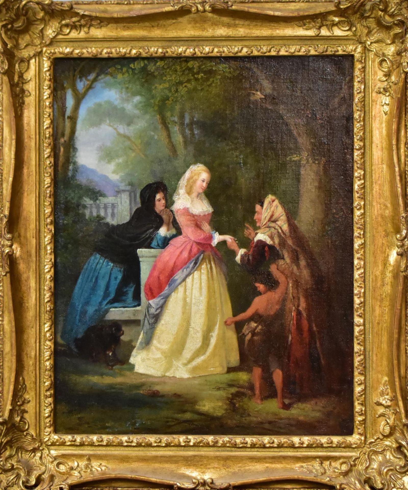 GAISSER, JAKOB EMANUEL. Die Prophezeihung (Zwei vornehme Damen bei einer Wahrsagerin). Öl/Leinwand.