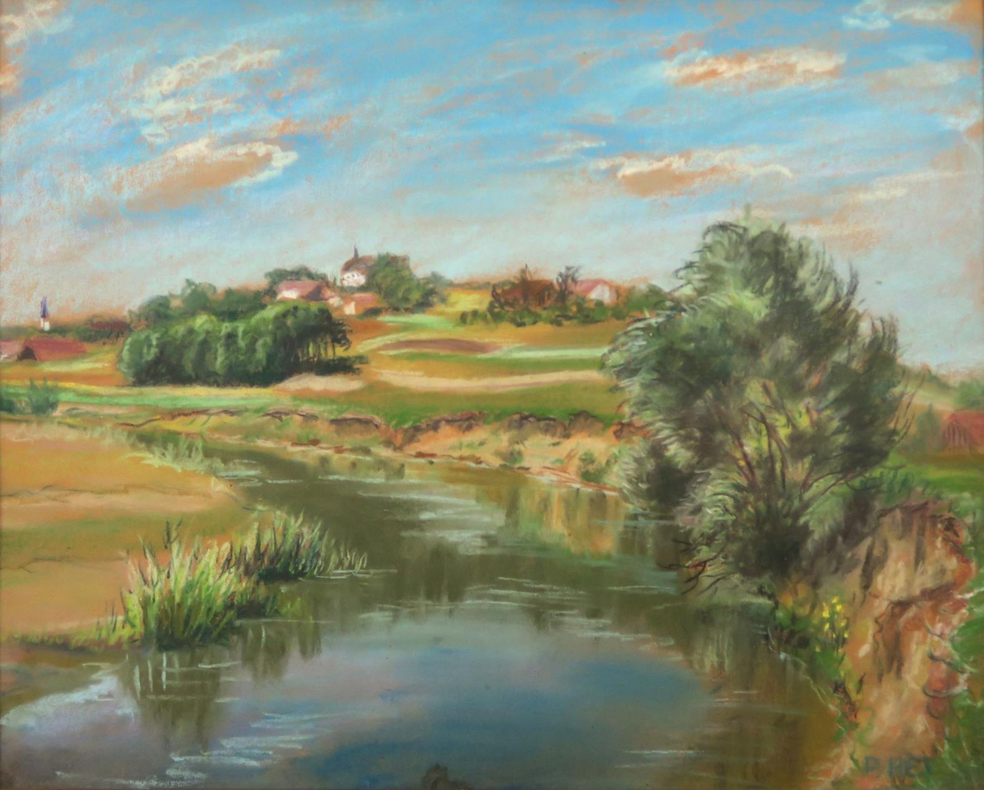 HEY, PAUL. Sommerlandschaft / Marterl am Weg. Farbige Kreidezeichnung bzw. Gouache. - Bild 3 aus 3