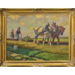 TIPPMANN, ALBIN. Pflügender Bauer. Öl/Leinwand.