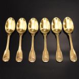 Sechs Löffel. Silber, vergoldet.