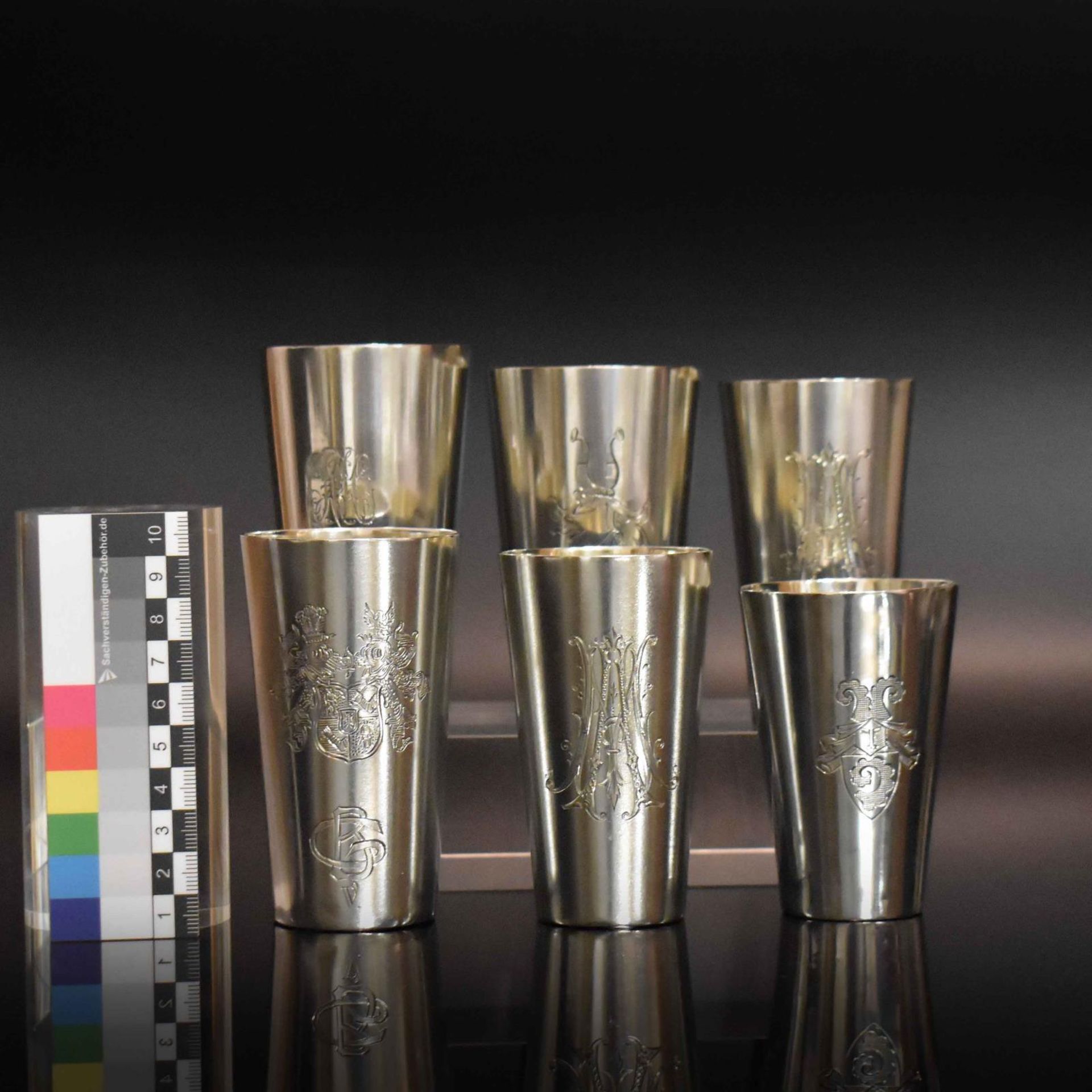 Sechs Becher. Deutschland, u.a. Schwäbisch Gmünd, Wilhelm Binder bzw. Gebrüder Deyhle | Silber, t... - Bild 2 aus 3