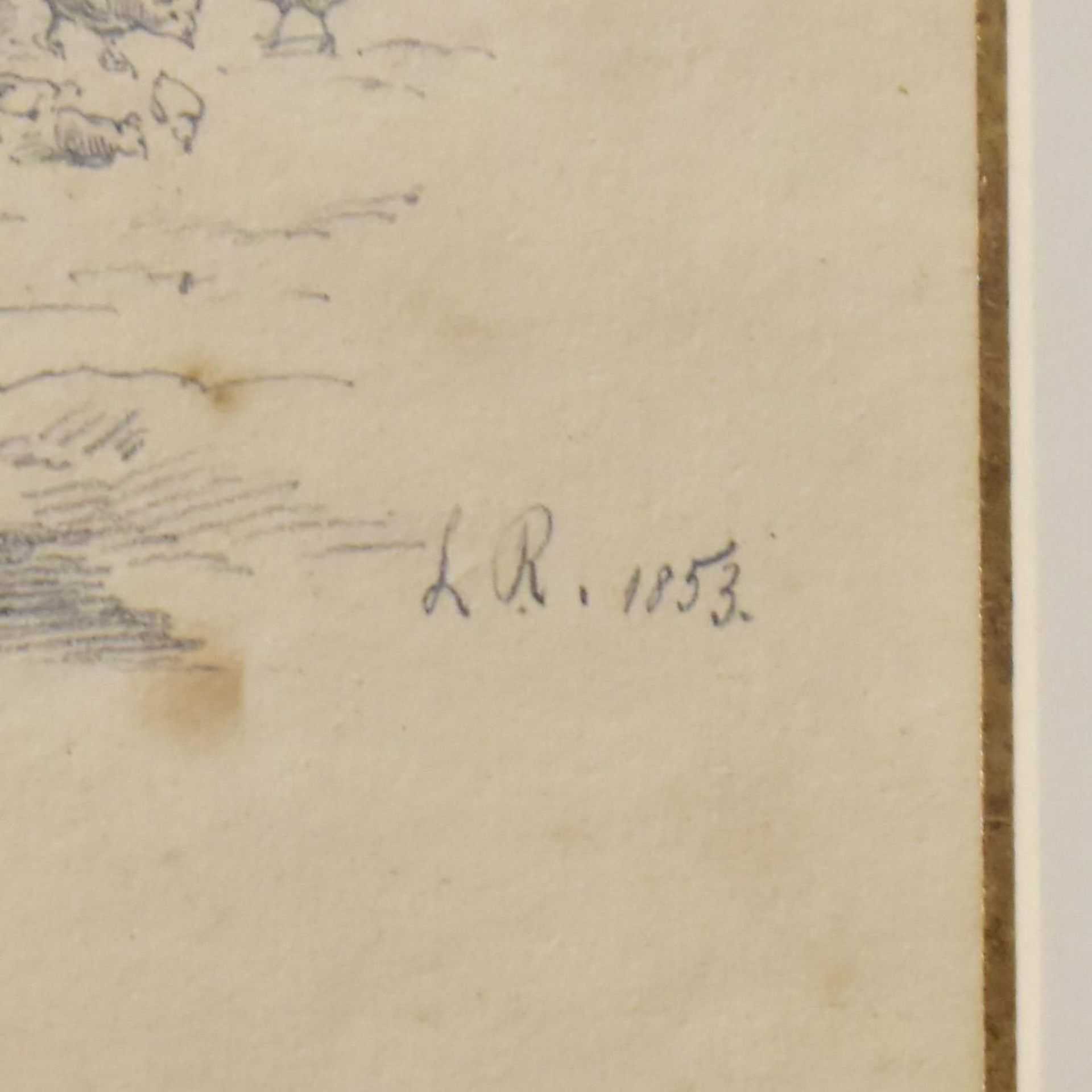 MONOGRAMMIST:IN "L. R.". Beim Hufschmied. Bleistiftzeichnung. - Bild 2 aus 2