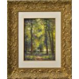 FIEVEZ, EDGARD. Sommerlicher Wald. Öl/Leinwand/Karton.