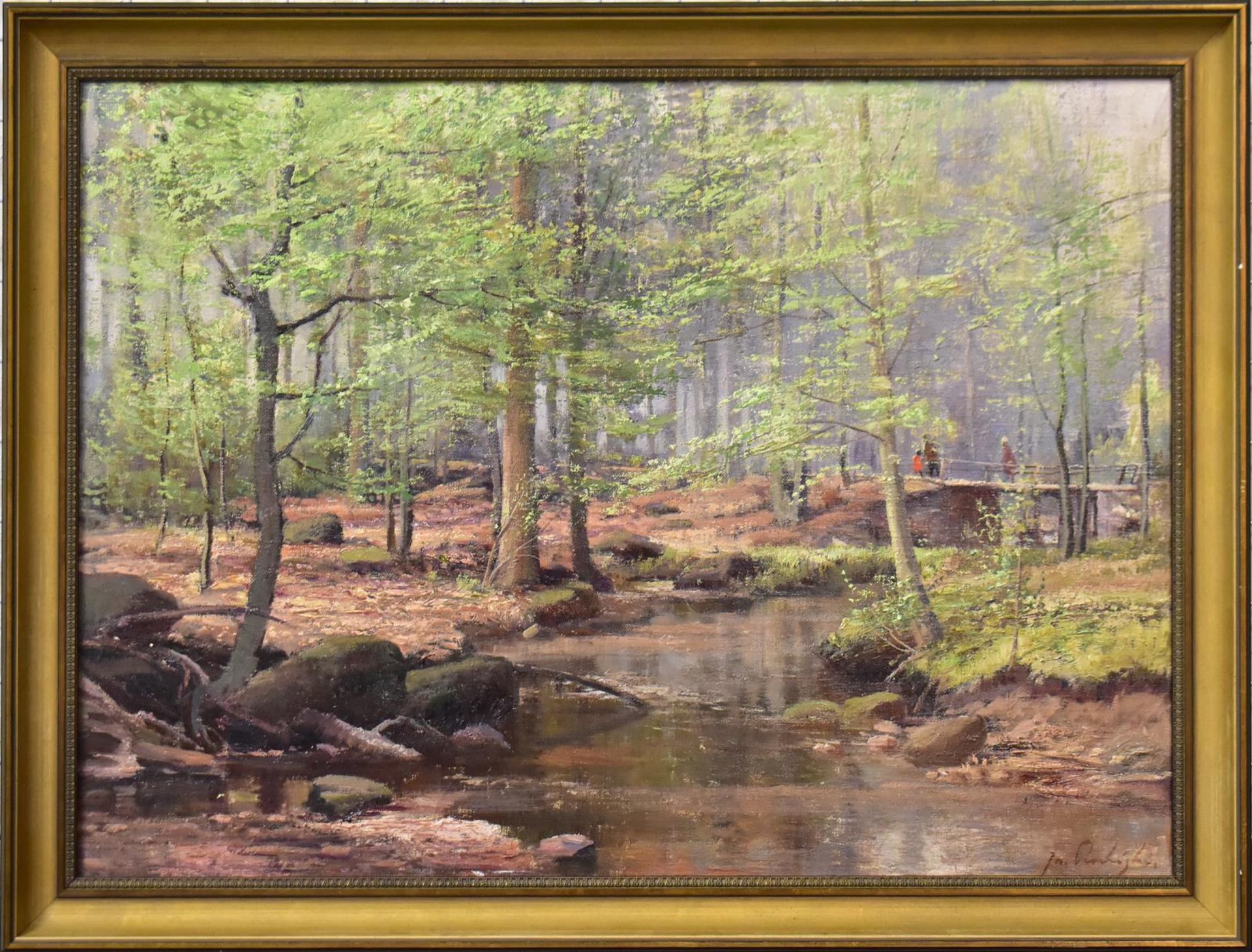 PROCHAZKA, JOSEF. Wald mit Bach. Öl/Leinwand.